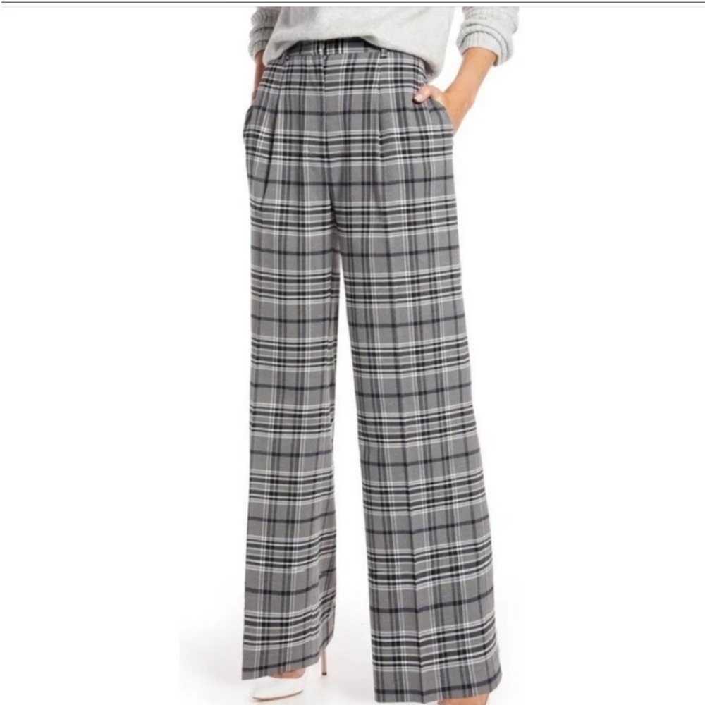 Something Navy Plaid Wide Leg Trousers - Plaid Pants